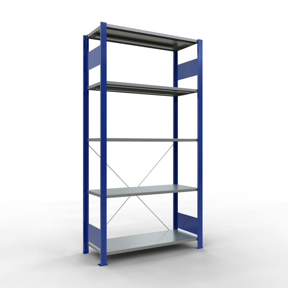 Imagen del producto: Estantería de cargas pequeñas SCHULTE azul genciana/galvanizada con 5 estantes de chapa de acero, carga por estante 150 kg, HxAxF 2.000 x 1.060 x 436 mm