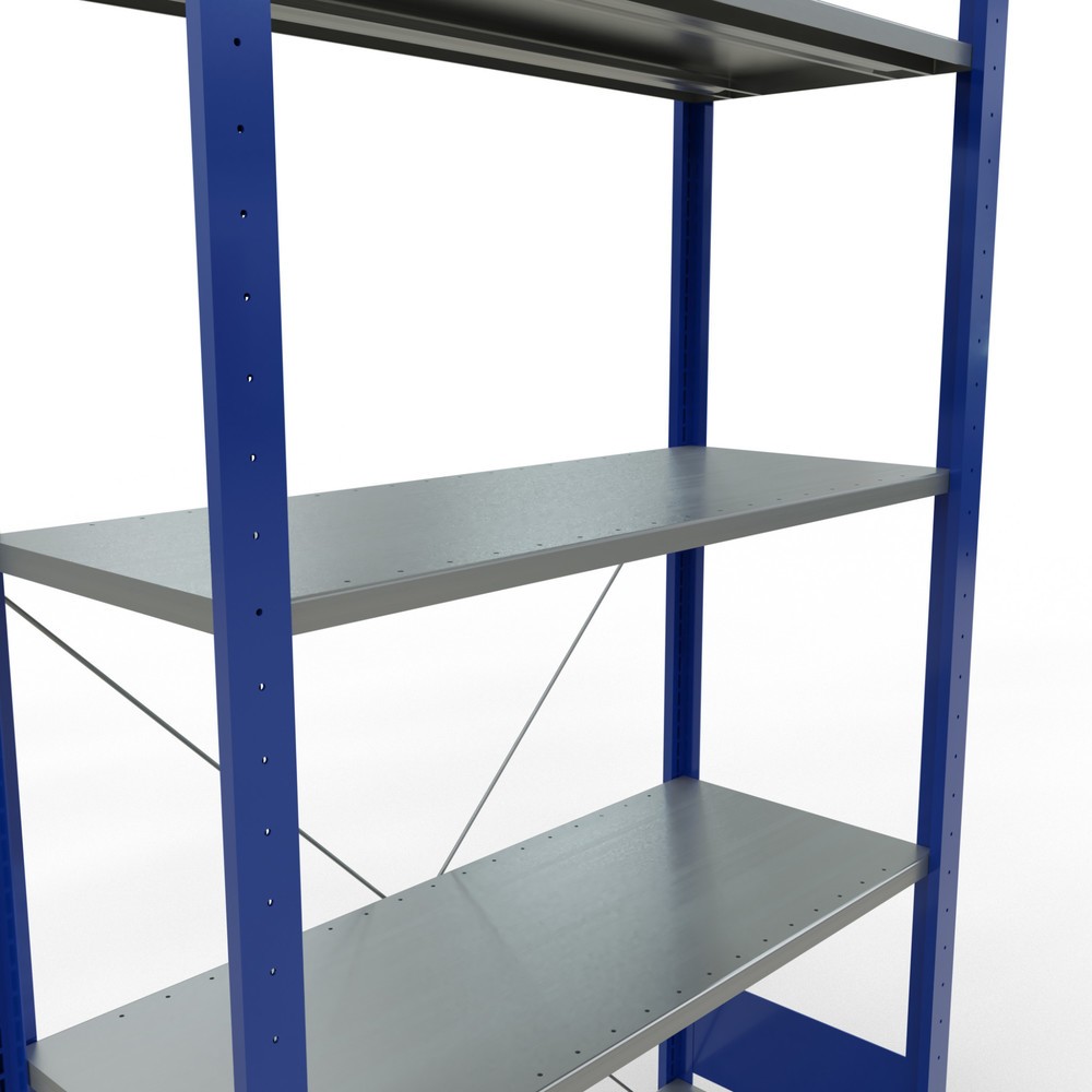 Número de imagen del producto 2: Estantería de cargas pequeñas SCHULTE azul genciana/galvanizada con 5 estantes de chapa de acero, carga por estante 150 kg, HxAxF 2.000 x 1.060 x 436 mm