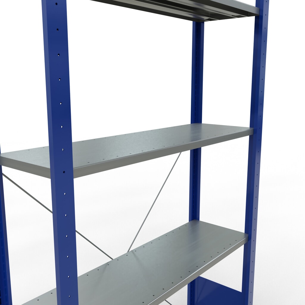 Estantería de cargas pequeñas SCHULTE azul genciana/galvanizada con 5 estantes de chapa de acero, carga por estante 150 kg, HxAxF 2.000 x 1.060 x 336 mm Número de imagen del producto 2: Estantería de cargas pequeñas SCHULTE azul genciana/galvanizada con 5 estantes de chapa de acero, carga por estante 150 kg, HxAxF 2.000 x 1.060 x 336 mm