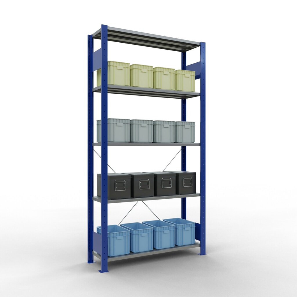 Estantería de cargas pequeñas SCHULTE azul genciana/galvanizada con 5 estantes de chapa de acero, carga por estante 150 kg, HxAxF 2.000 x 1.060 x 336 mm Número de imagen del producto 4: Estantería de cargas pequeñas SCHULTE azul genciana/galvanizada con 5 estantes de chapa de acero, carga por estante 150 kg, HxAxF 2.000 x 1.060 x 336 mm