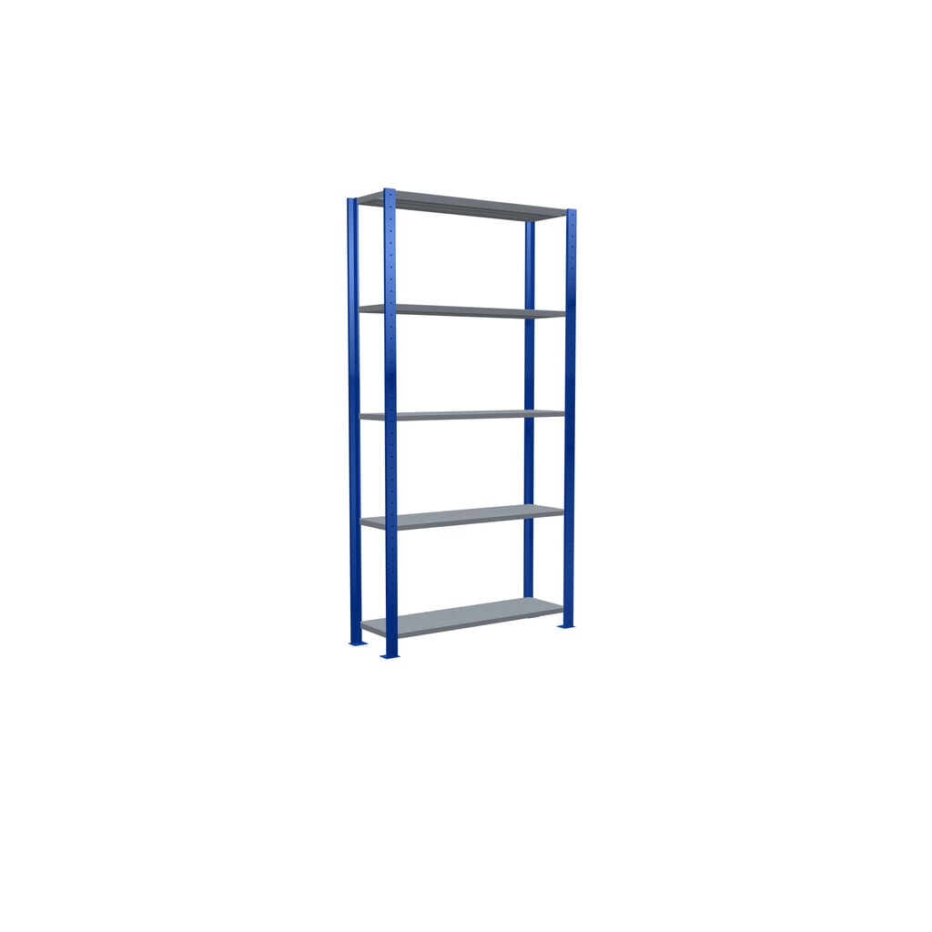 Estantería de cargas pequeñas SCHULTE azul genciana/galvanizada con 5 estantes de chapa de acero, carga por estante 150 kg, HxAxF 2.000 x 1.060 x 336 mm Número de imagen del producto 5: Estantería de cargas pequeñas SCHULTE azul genciana/galvanizada con 5 estantes de chapa de acero, carga por estante 150 kg, HxAxF 2.000 x 1.060 x 336 mm