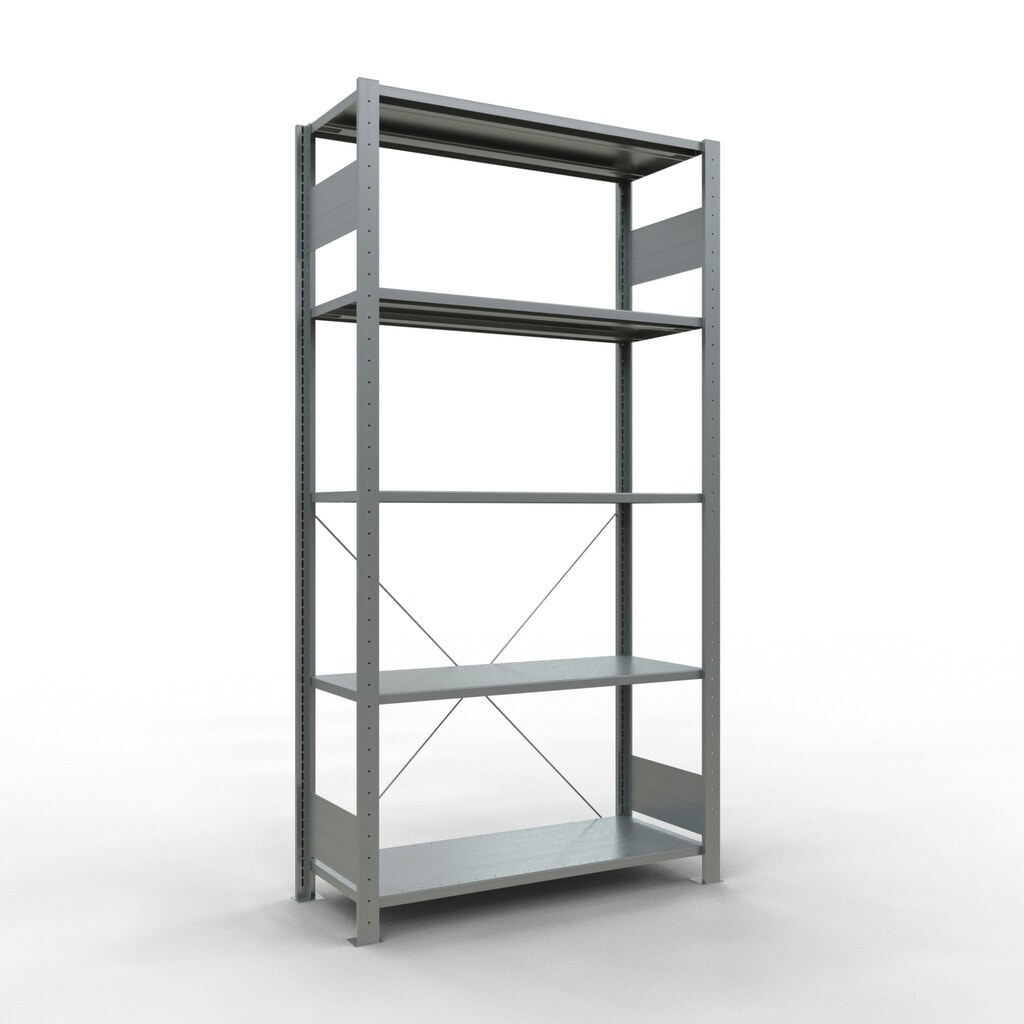 Imagen del producto: Estantería de cargas pequeñas SCHULTE galvanizada con 5 estantes de chapa de acero, carga por estante 150 kg, HxAxF 2.000 x 1.060 x 436 mm