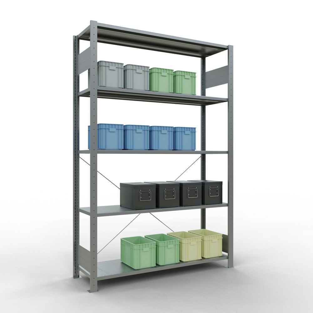 Número de imagen del producto 3: Estantería de cargas pequeñas SCHULTE galvanizada con 5 estantes de chapa de acero, carga por estante 150 kg, HxAxF 2.000 x 1.360 x 436 mm