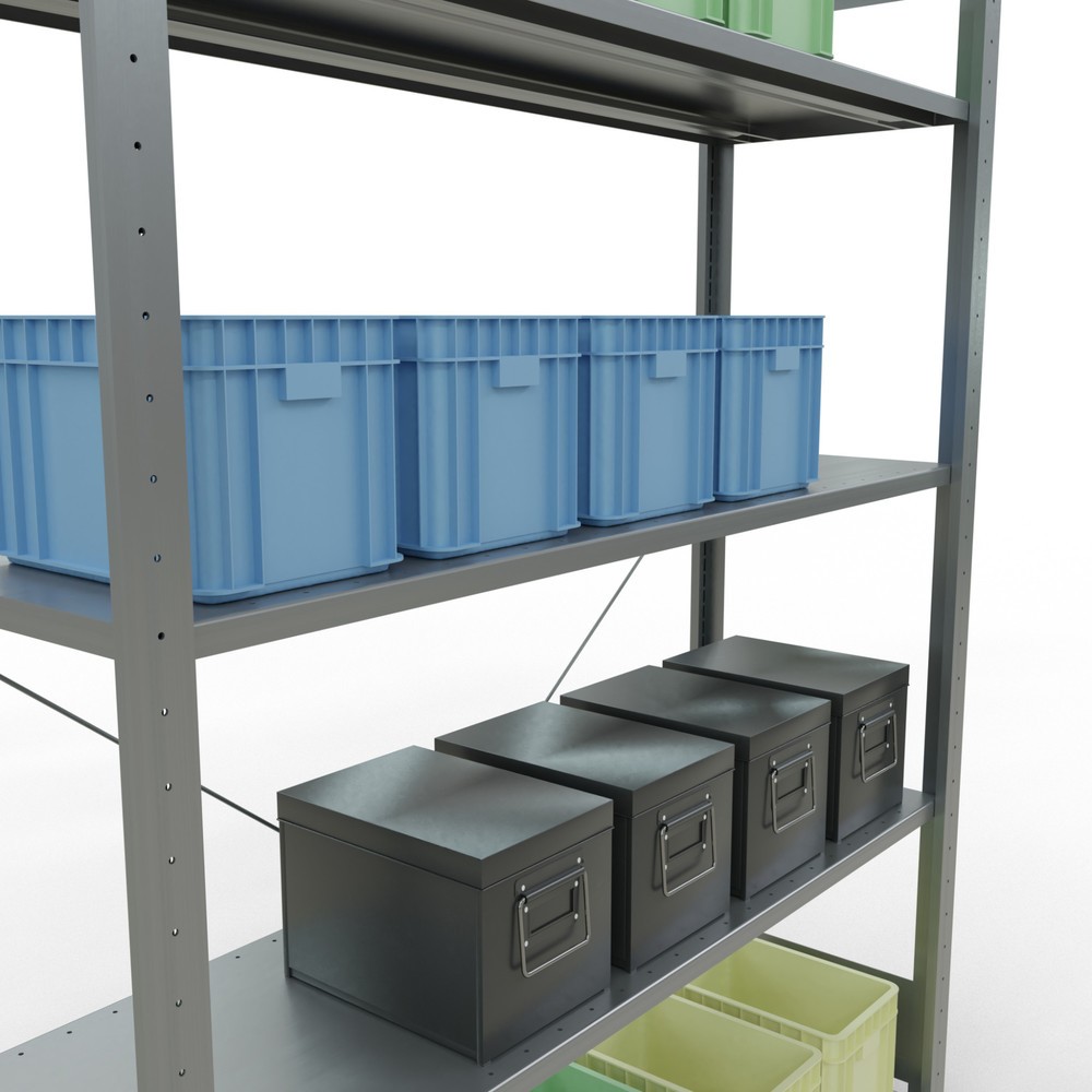 Número de imagen del producto 4: Estantería de cargas pequeñas SCHULTE galvanizada con 5 estantes de chapa de acero, carga por estante 150 kg, HxAxF 2.000 x 1.360 x 436 mm