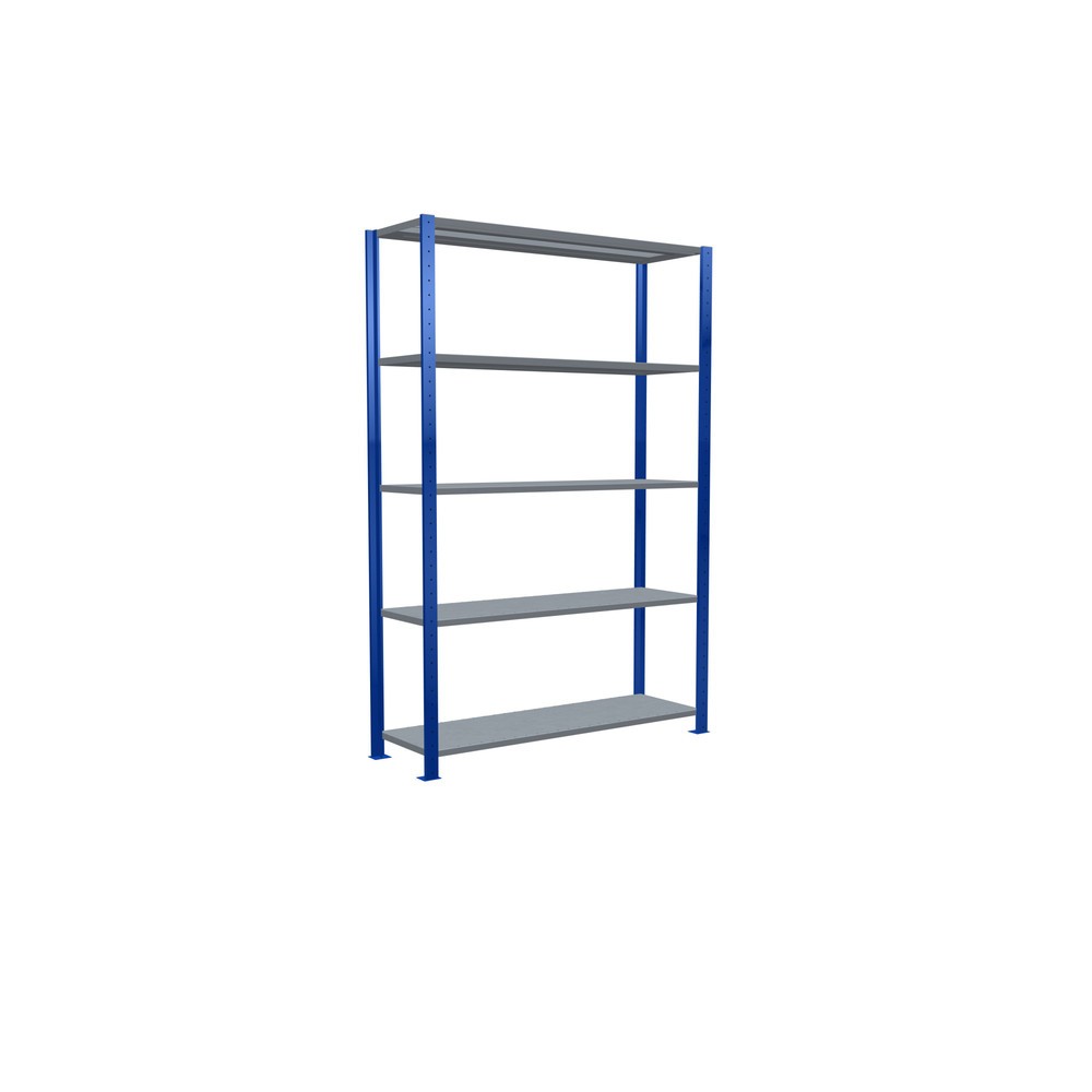 Número de imagen del producto 2: Estantería de cargas pequeñas SCHULTE azul genciana/galvanizada con 5 estantes de chapa de acero, carga por estante 150 kg, HxAxF 2.000 x 1.360 x 436 mm