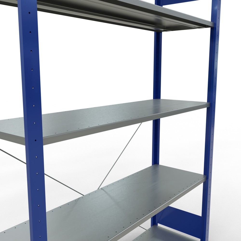 Número de imagen del producto 5: Estantería de cargas pequeñas SCHULTE azul genciana/galvanizada con 5 estantes de chapa de acero, carga por estante 150 kg, HxAxF 2.000 x 1.360 x 436 mm