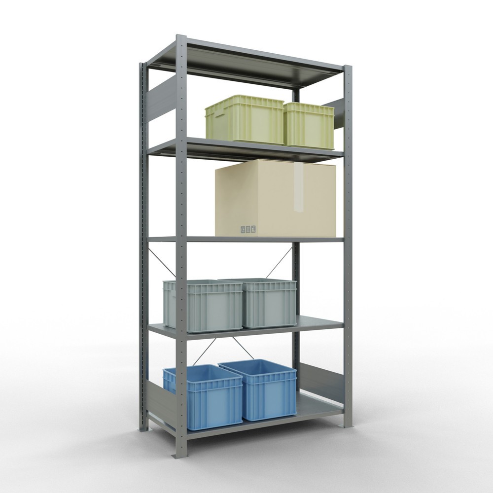Número de imagen del producto 3: Estantería de cargas pequeñas SCHULTE galvanizada con 5 estantes de chapa de acero, carga por estante 150 kg, HxAxF 2.000 x 1.060 x 536 mm