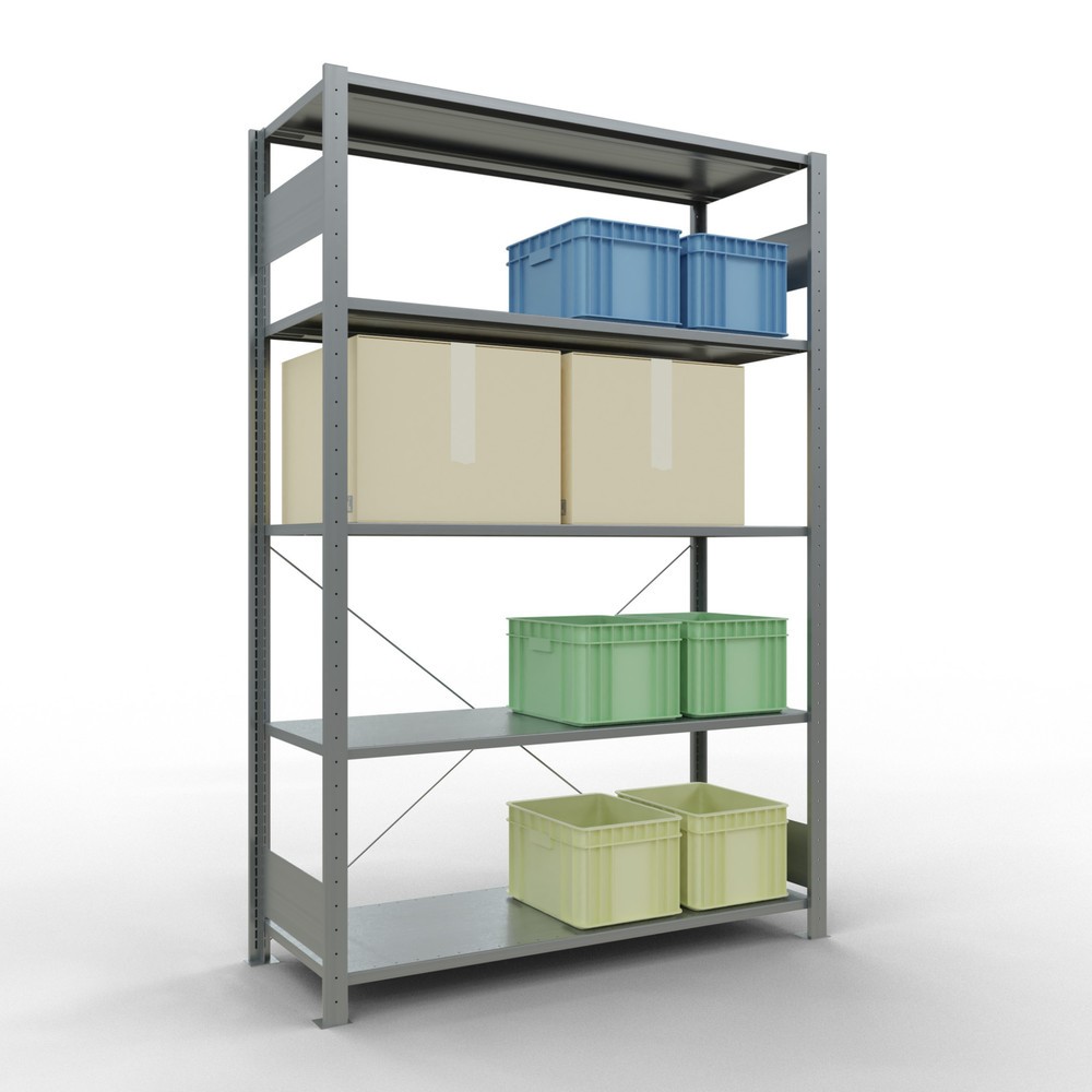 Número de imagen del producto 3: Estantería de cargas pequeñas SCHULTE galvanizada con 5 estantes de chapa de acero, carga por estante 150 kg, HxAxF 2.000 x 1.360 x 536 mm
