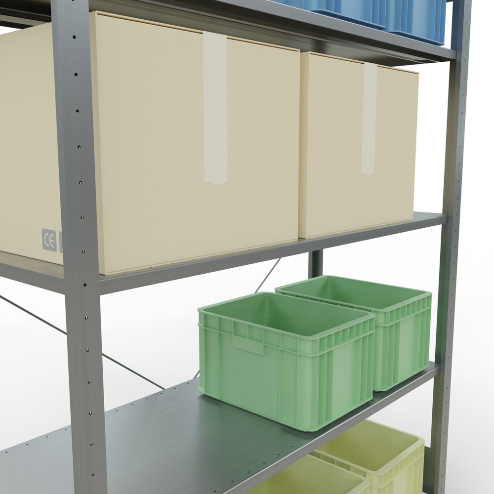 Número de imagen del producto 4: Estantería de cargas pequeñas SCHULTE galvanizada con 5 estantes de chapa de acero, carga por estante 150 kg, HxAxF 2.000 x 1.360 x 536 mm