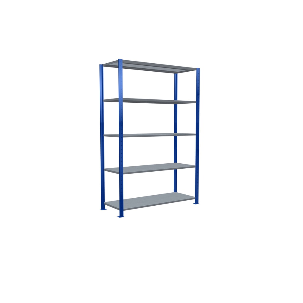Número de imagen del producto 2: Estantería de cargas pequeñas SCHULTE azul genciana/galvanizada con 5 estantes de chapa de acero, carga por estante 150 kg, HxAxF 2.000 x 1.360 x 536 mm