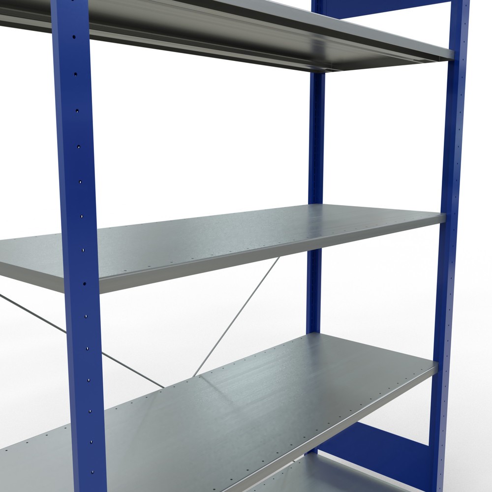 Número de imagen del producto 5: Estantería de cargas pequeñas SCHULTE azul genciana/galvanizada con 5 estantes de chapa de acero, carga por estante 150 kg, HxAxF 2.000 x 1.360 x 536 mm