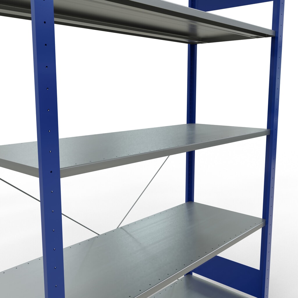 Número de imagen del producto 5: Estantería de cargas pequeñas SCHULTE azul genciana/galvanizada con 5 estantes de chapa de acero, carga por estante 150 kg, HxAxF 2.000 x 1.360 x 536 mm