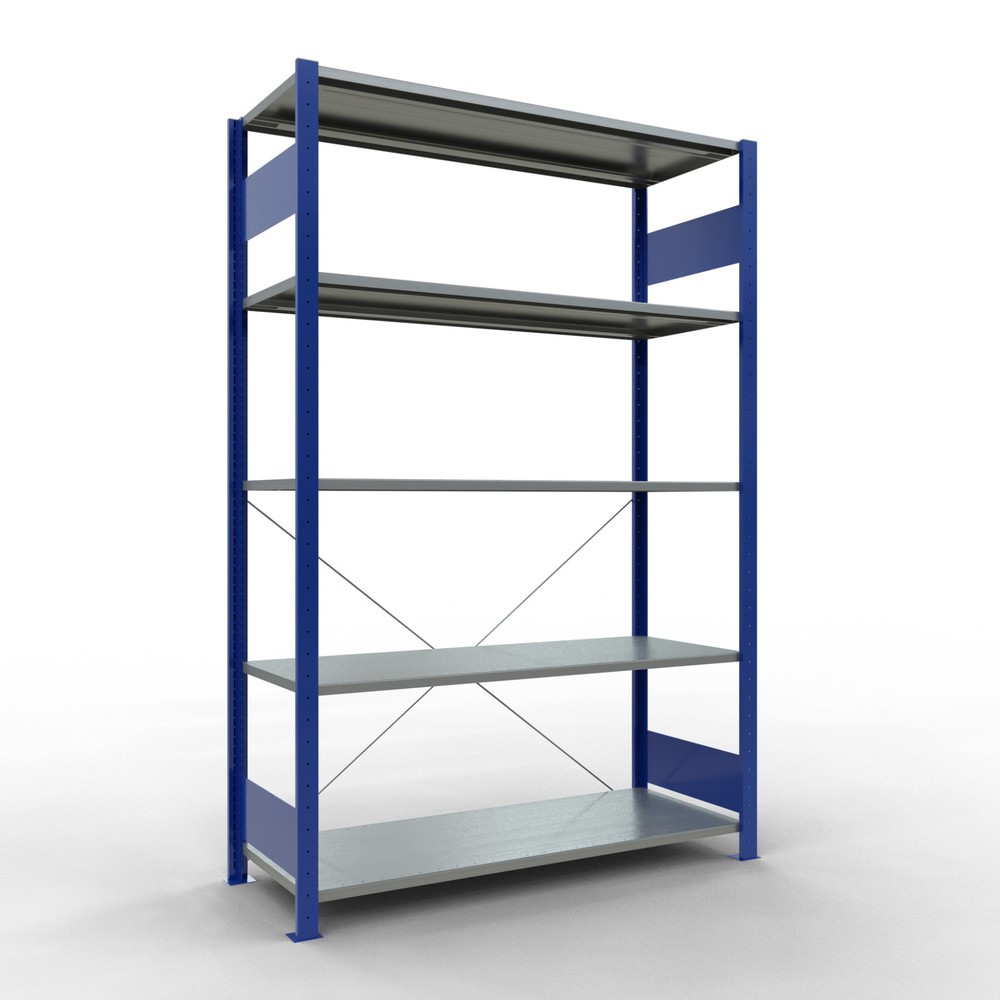 Imagen del producto: Estantería de cargas pequeñas SCHULTE azul genciana/galvanizada con 5 estantes de chapa de acero, carga por estante 150 kg, HxAxF 2.000 x 1.360 x 536 mm