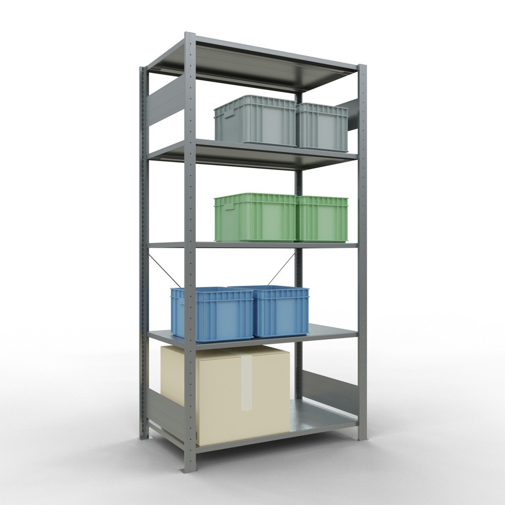 Número de imagen del producto 3: Estantería de cargas pequeñas SCHULTE galvanizada con 5 estantes de chapa de acero, carga por estante 150 kg, HxAxF 2.000 x 1.060 x 636 mm