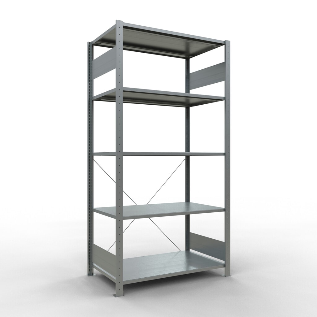 Imagen del producto: Estantería de cargas pequeñas SCHULTE galvanizada con 5 estantes de chapa de acero, carga por estante 150 kg, HxAxF 2.000 x 1.060 x 636 mm