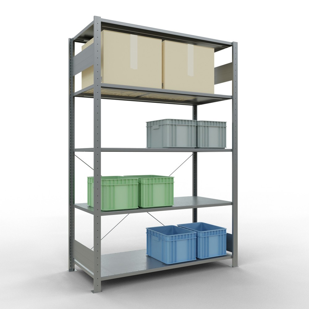 Número de imagen del producto 3: Estantería de cargas pequeñas SCHULTE galvanizada con 5 estantes de chapa de acero, carga por estante 150 kg, HxAxF 2.000 x 1.360 x 636 mm