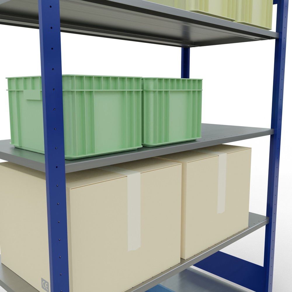 Número de imagen del producto 4: Estantería de cargas pequeñas SCHULTE azul genciana/galvanizada con 5 estantes de chapa de acero, carga por estante 150 kg, HxAxF 2.000 x 1.360 x 636 mm