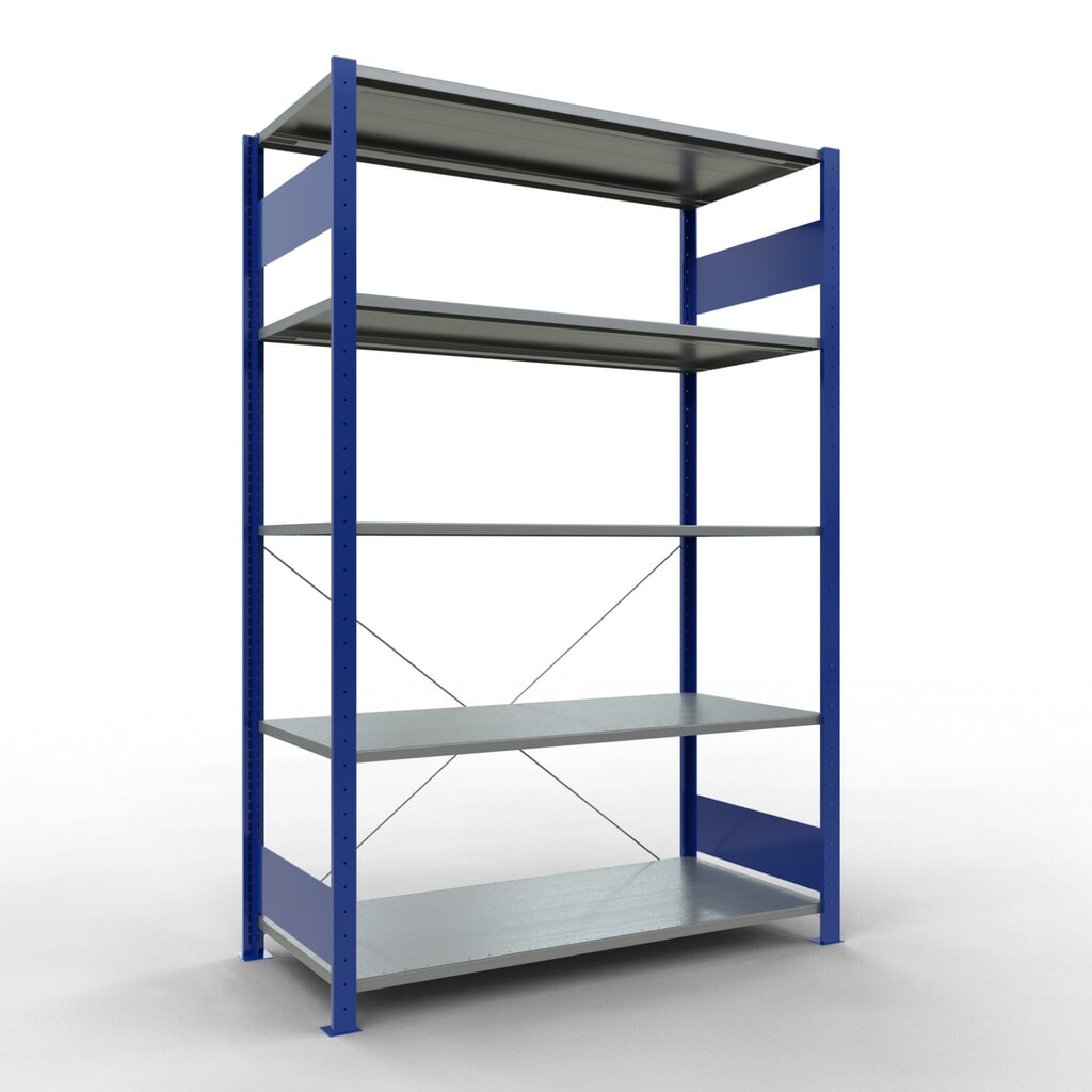 Estantería de cargas pequeñas SCHULTE azul genciana/galvanizada con 5 estantes de chapa de acero, carga por estante 150 kg, HxAxF 2.000 x 1.360 x 636 mm Imagen del producto: Estantería de cargas pequeñas SCHULTE azul genciana/galvanizada con 5 estantes de chapa de acero, carga por estante 150 kg, HxAxF 2.000 x 1.360 x 636 mm