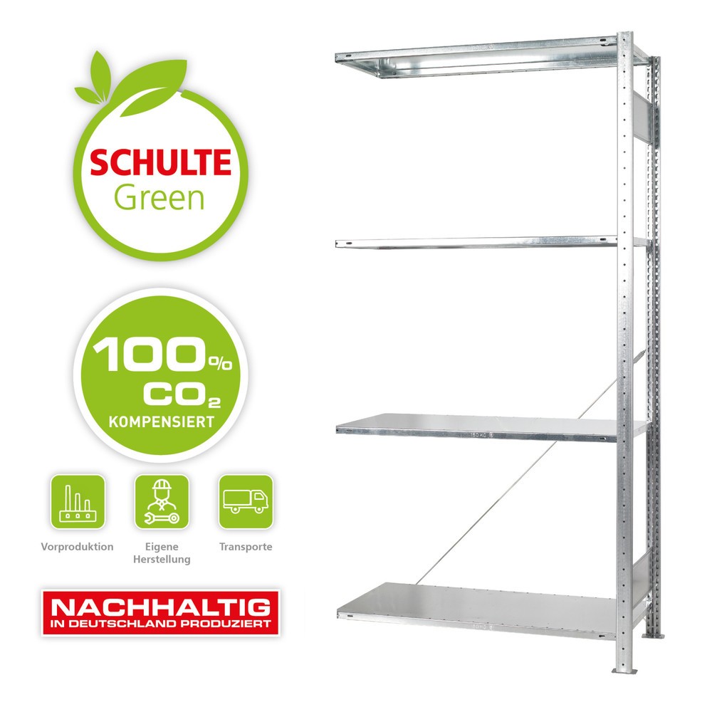 Imagen del producto: Estantería de cargas pequeñas SCHULTE Green, montaje encajado, módulo adicional, carga por estante: 150 kg, galvanizada, Al x An x P: 2.000 x 1.000 x 600 mm