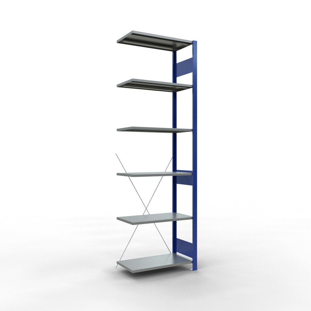 Estantería de cargas pequeñas SCHULTE, módulo adicional, azul genciana/galvanizado, carga por estante 150 kg, H x An x Fo 2.500 x 750 x 400 mm Imagen del producto: Estantería de cargas pequeñas SCHULTE, módulo adicional, azul genciana/galvanizado, carga por estante 150 kg, H x An x Fo 2.500 x 750 x 400 mm
