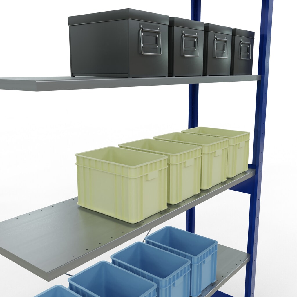 Estantería de cargas pequeñas SCHULTE, módulo adicional, azul genciana/galvanizado, carga por estante 150 kg, H x An x Fo 2.500 x 1.300 x 400 mm Número de imagen del producto 4: Estantería de cargas pequeñas SCHULTE, módulo adicional, azul genciana/galvanizado, carga por estante 150 kg, H x An x Fo 2.500 x 1.300 x 400 mm