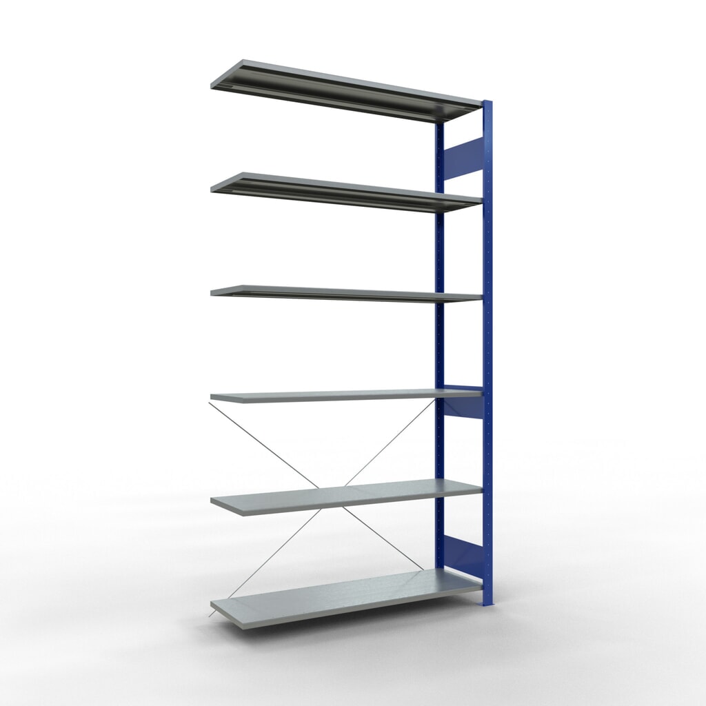 Imagen del producto: Estantería de cargas pequeñas SCHULTE, módulo adicional, azul genciana/galvanizado, carga por estante 150 kg, H x An x Fo 2.500 x 1.300 x 400 mm
