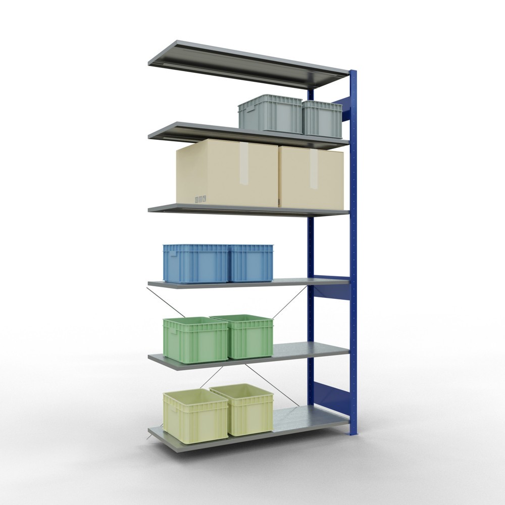 Número de imagen del producto 3: estantería de cargas pequeñas SCHULTE, módulo adicional, azul genciana galvanizado, carga por estante 150 kg, alto H x An x F 2.500 x 1.300 x 500 mm