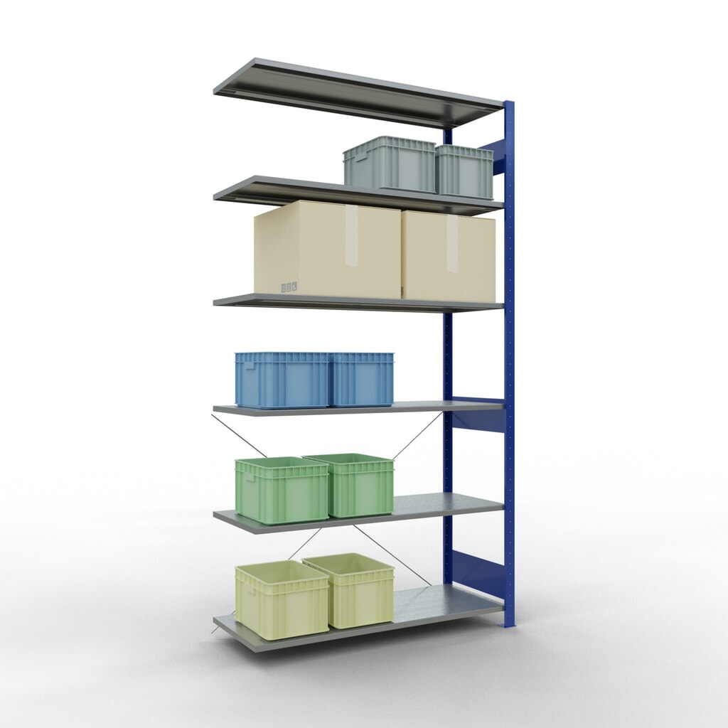 Número de imagen del producto 3: estantería de cargas pequeñas SCHULTE, módulo adicional, azul genciana galvanizado, carga por estante 150 kg, alto H x An x F 2.500 x 1.300 x 500 mm