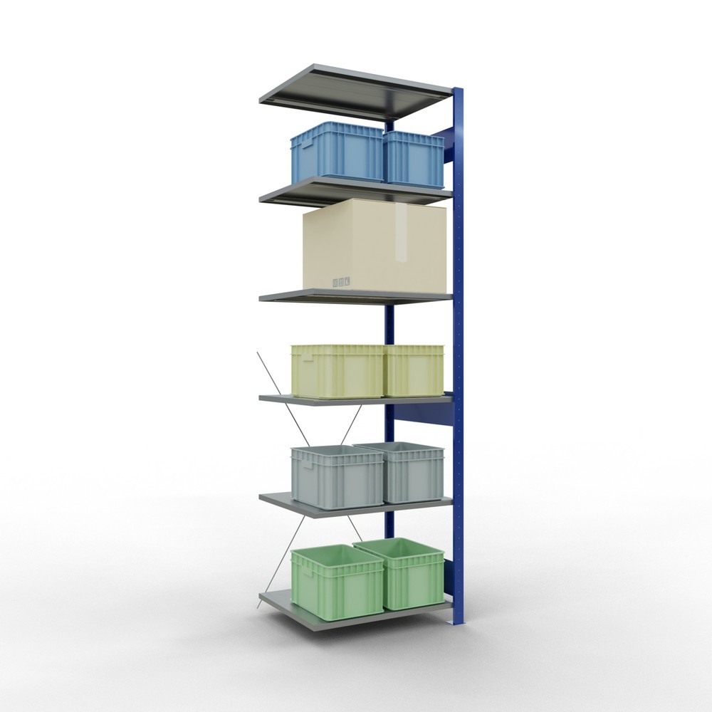 Número de imagen del producto 3: estantería de cargas pequeñas SCHULTE, módulo adicional, genciana azul/galvanizado, carga por estante 150 kg, alto H x An x F 2.500 x 750 x 600 mm