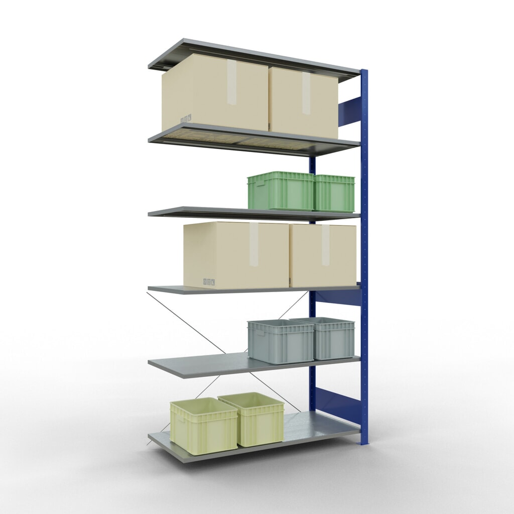 Número de imagen del producto 3: Estantería de cargas pequeñas SCHULTE, módulo adicional, azul genciana/galvanizado, carga por estante 150 kg, H x An x Fo 2.500 x 1.300 x 600 mm