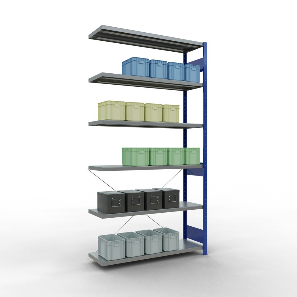 Número de imagen del producto 3: estantería de cargas pequeñas SCHULTE, módulo adicional, azul genciana galvanizado, carga por estante 250 kg, alto H x An x F 2.500 x 1.300 x 400 mm