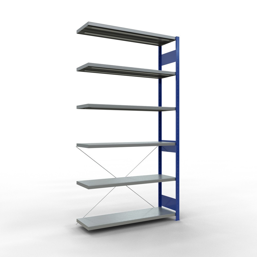 Imagen del producto: estantería de cargas pequeñas SCHULTE, módulo adicional, azul genciana galvanizado, carga por estante 250 kg, alto H x An x F 2.500 x 1.300 x 400 mm