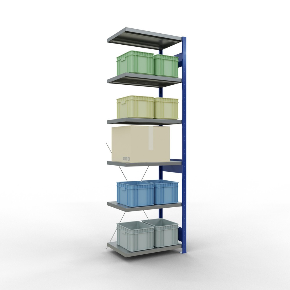 Número de imagen del producto 3: estantería de cargas pequeñas SCHULTE, módulo adicional, genciana azul/galvanizado, carga por estante 250 kg, alto H x An x F 2.500 x 750 x 500 mm