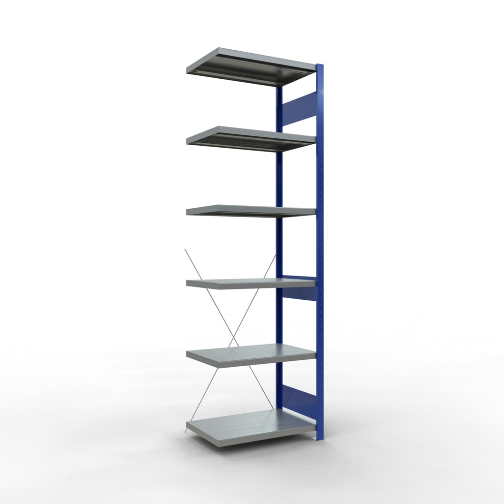 Imagen del producto: estantería de cargas pequeñas SCHULTE, módulo adicional, genciana azul/galvanizado, carga por estante 250 kg, alto H x An x F 2.500 x 750 x 500 mm
