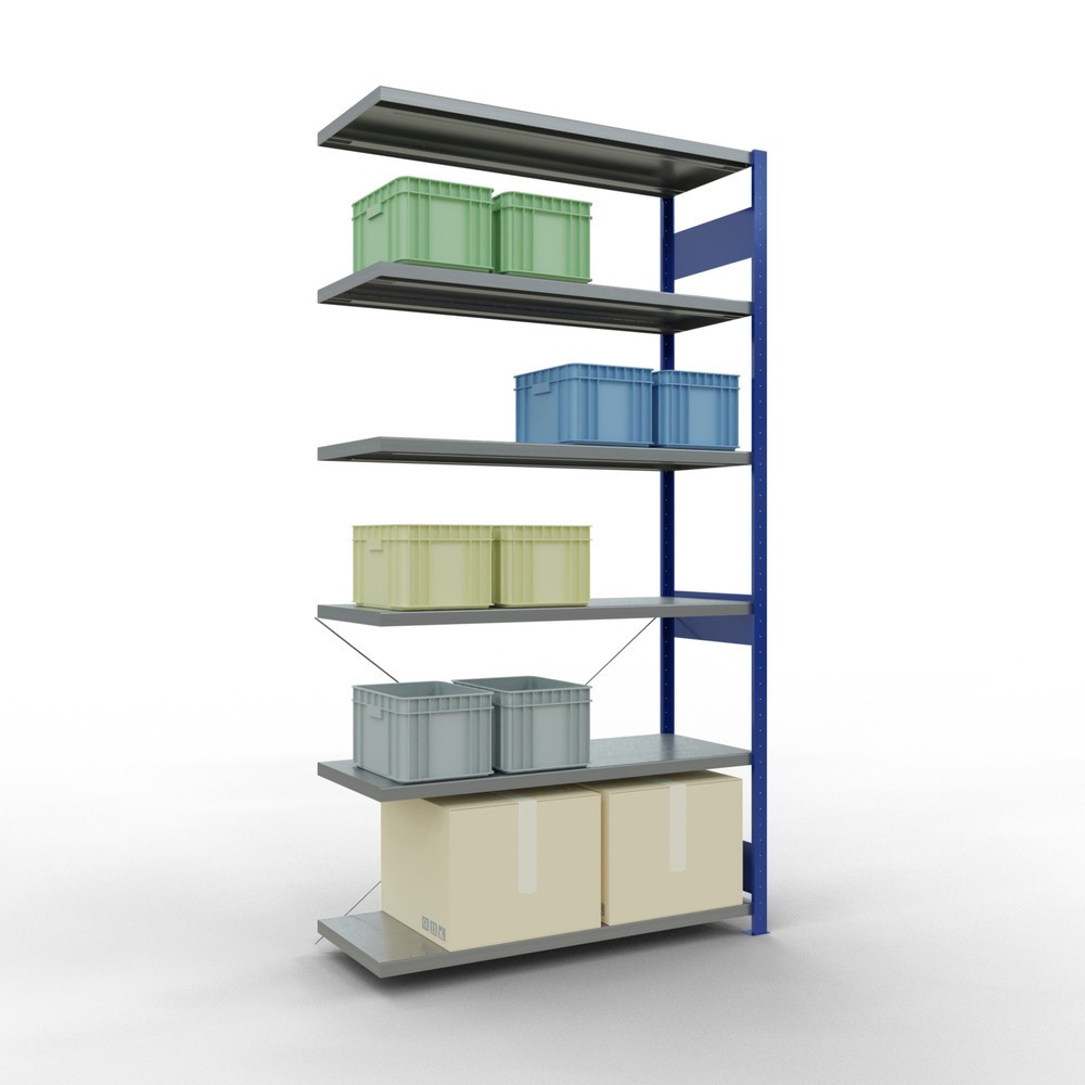 Número de imagen del producto 3: estantería de cargas pequeñas SCHULTE, módulo adicional, azul genciana galvanizado, carga por estante 250 kg, alto H x An x F 2.500 x 1.300 x 500 mm