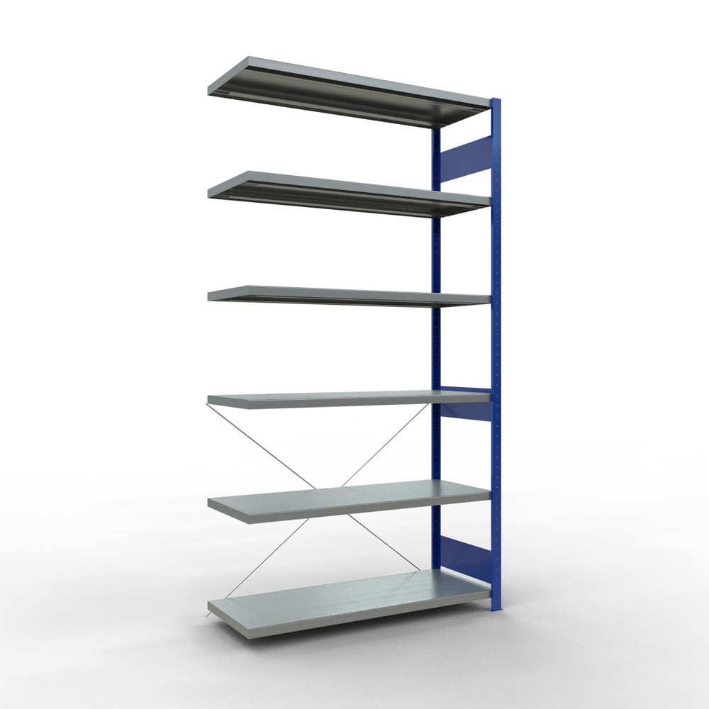 Imagen del producto: estantería de cargas pequeñas SCHULTE, módulo adicional, azul genciana galvanizado, carga por estante 250 kg, alto H x An x F 2.500 x 1.300 x 500 mm