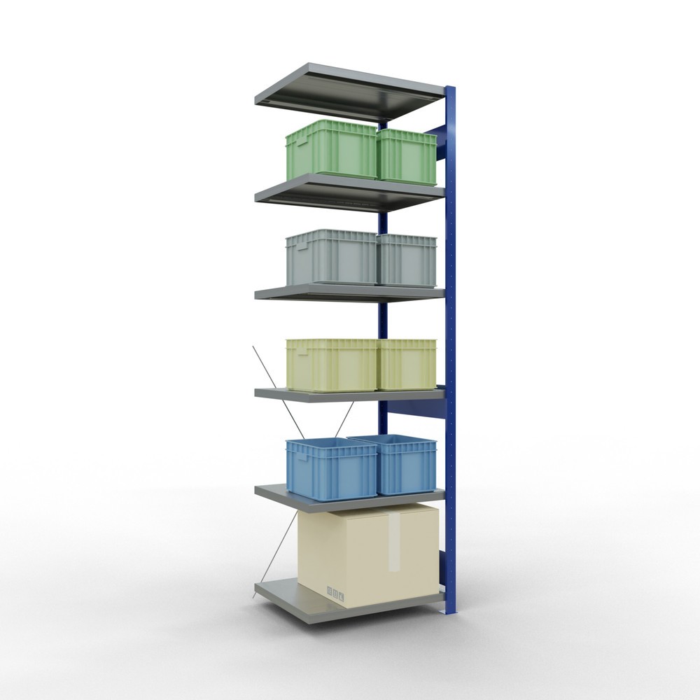 Número de imagen del producto 3: estantería de cargas pequeñas SCHULTE, módulo adicional, genciana azul/galvanizado, carga por estante 250 kg, alto H x An x F 2.500 x 750 x 600 mm