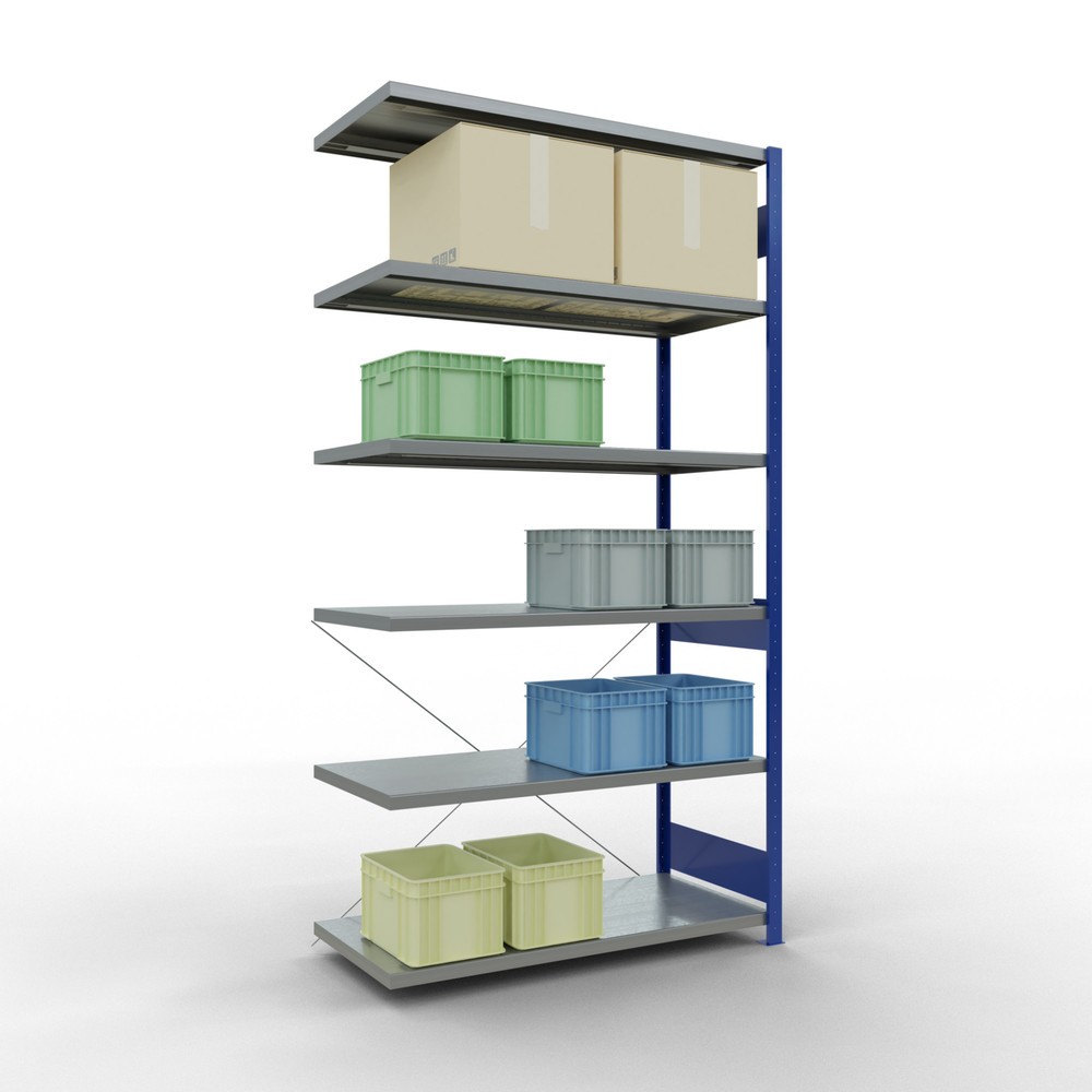 Número de imagen del producto 3: Estantería de cargas pequeñas SCHULTE, módulo adicional, azul genciana/galvanizado, carga por estante 250 kg, H x An x Fo 2.500 x 1.300 x 600 mm