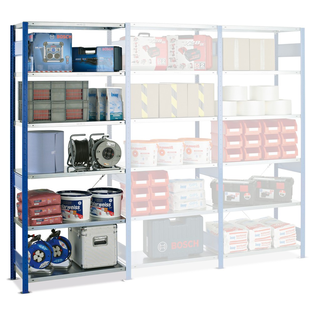 Número de imagen del producto 1: Estantería de cargas pequeñas SCHULTE, módulo adicional, azul genciana/galvanizado, carga por estante 150 kg, H x An x Fo 2.000 x 1.000 x 500 mm