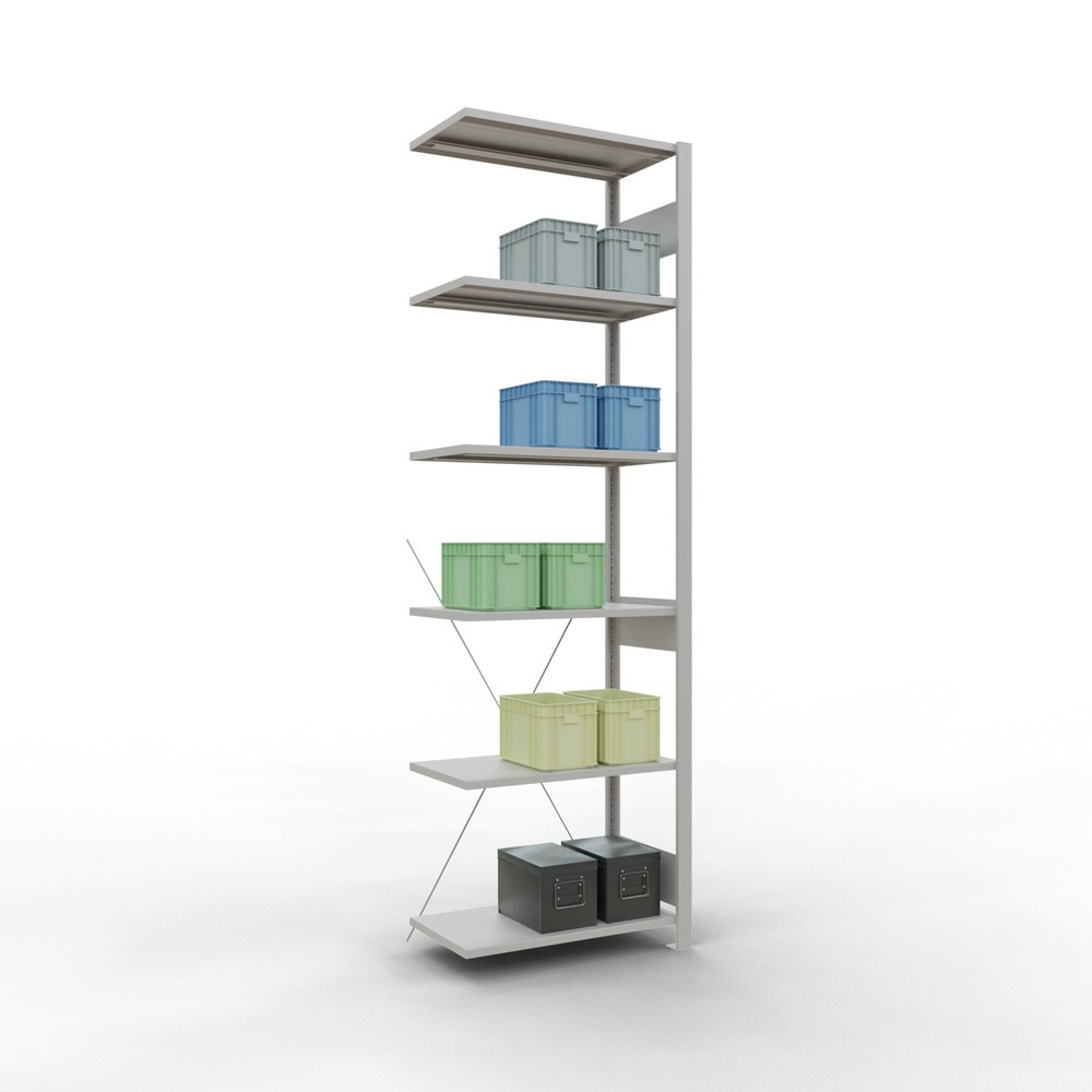 Número de imagen del producto 3: estantería de cargas pequeñas SCHULTE, módulo adicional, carga por estante 150 kg, gris claro, alto H x An x F 2.500 x 750 x 400 mm