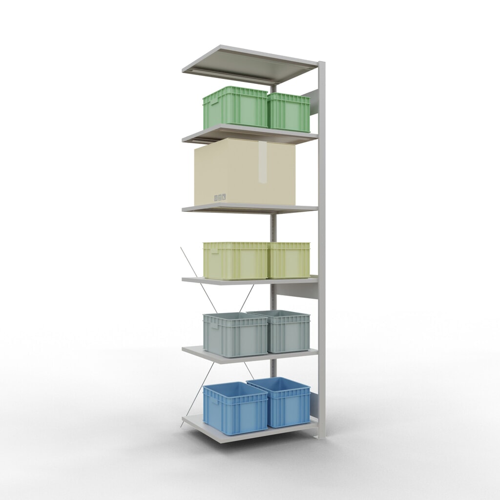 Número de imagen del producto 3: estantería de cargas pequeñas SCHULTE, módulo adicional, carga por estante 150 kg, gris claro, alto H x An x F 2.500 x 750 x 600 mm