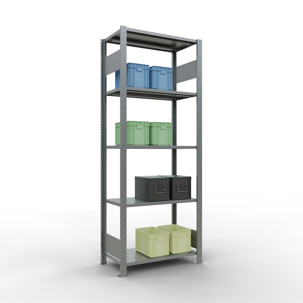 Estantería de cargas pequeñas SCHULTE galvanizada con 5 estantes de chapa de acero, carga por estante 150 kg, HxAxF 2.000 x 810 x 436 mm Número de imagen del producto 2: Estantería de cargas pequeñas SCHULTE galvanizada con 5 estantes de chapa de acero, carga por estante 150 kg, HxAxF 2.000 x 810 x 436 mm