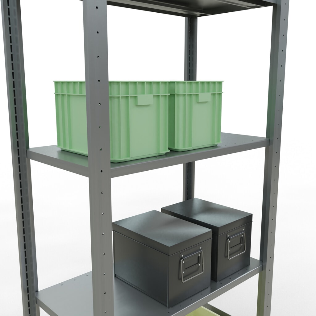 Número de imagen del producto 3: Estantería de cargas pequeñas SCHULTE galvanizada con 5 estantes de chapa de acero, carga por estante 150 kg, HxAxF 2.000 x 810 x 436 mm