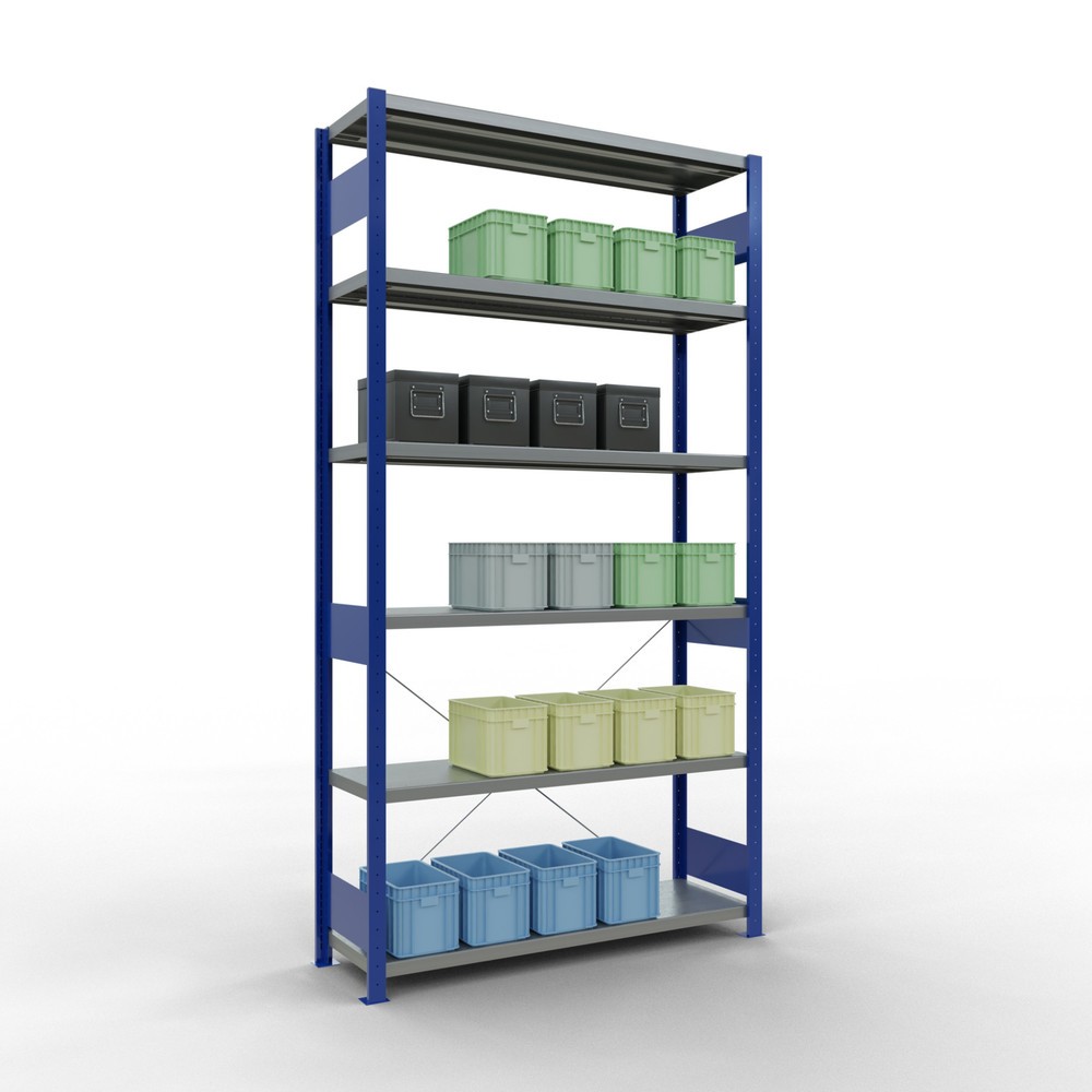 Número de imagen del producto 3: Estantería de cargas pequeñas SCHULTE azul genciana/galvanizada, carga por estante 250 kg, HxAxF 2.500 x 1.360 x 436 mm