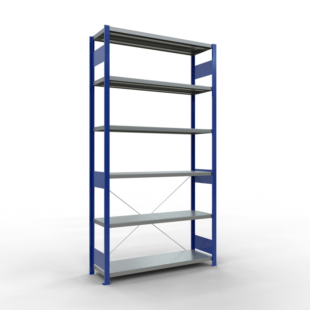 Estantería de cargas pequeñas SCHULTE azul genciana/galvanizada, carga por estante 250 kg, HxAxF 2.500 x 1.360 x 436 mm Imagen del producto: Estantería de cargas pequeñas SCHULTE azul genciana/galvanizada, carga por estante 250 kg, HxAxF 2.500 x 1.360 x 436 mm