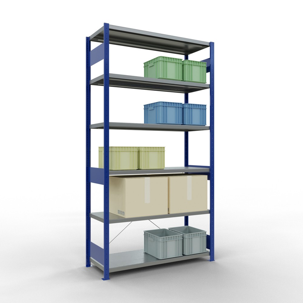 Número de imagen del producto 3: Estantería de cargas pequeñas SCHULTE azul genciana/galvanizada, carga por estante 250 kg, HxAxF 2.500 x 1.360 x 536 mm