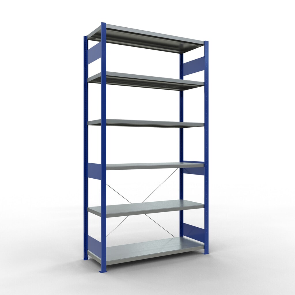 Estantería de cargas pequeñas SCHULTE azul genciana/galvanizada, carga por estante 250 kg, HxAxF 2.500 x 1.360 x 536 mm Imagen del producto: Estantería de cargas pequeñas SCHULTE azul genciana/galvanizada, carga por estante 250 kg, HxAxF 2.500 x 1.360 x 536 mm