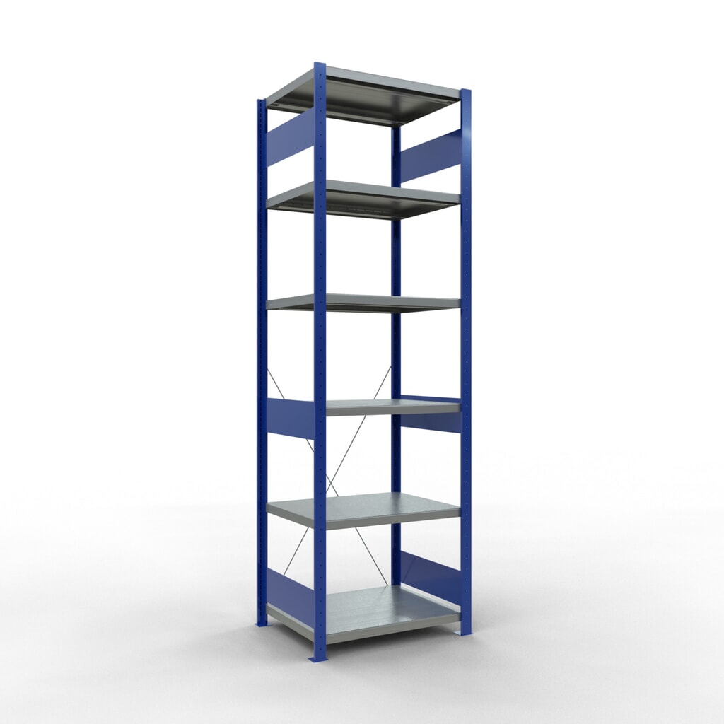 Estantería de cargas pequeñas SCHULTE azul genciana/galvanizada, carga por estante 250 kg, HxAxF 2.500 x 810 x 636 mm Imagen del producto: Estantería de cargas pequeñas SCHULTE azul genciana/galvanizada, carga por estante 250 kg, HxAxF 2.500 x 810 x 636 mm