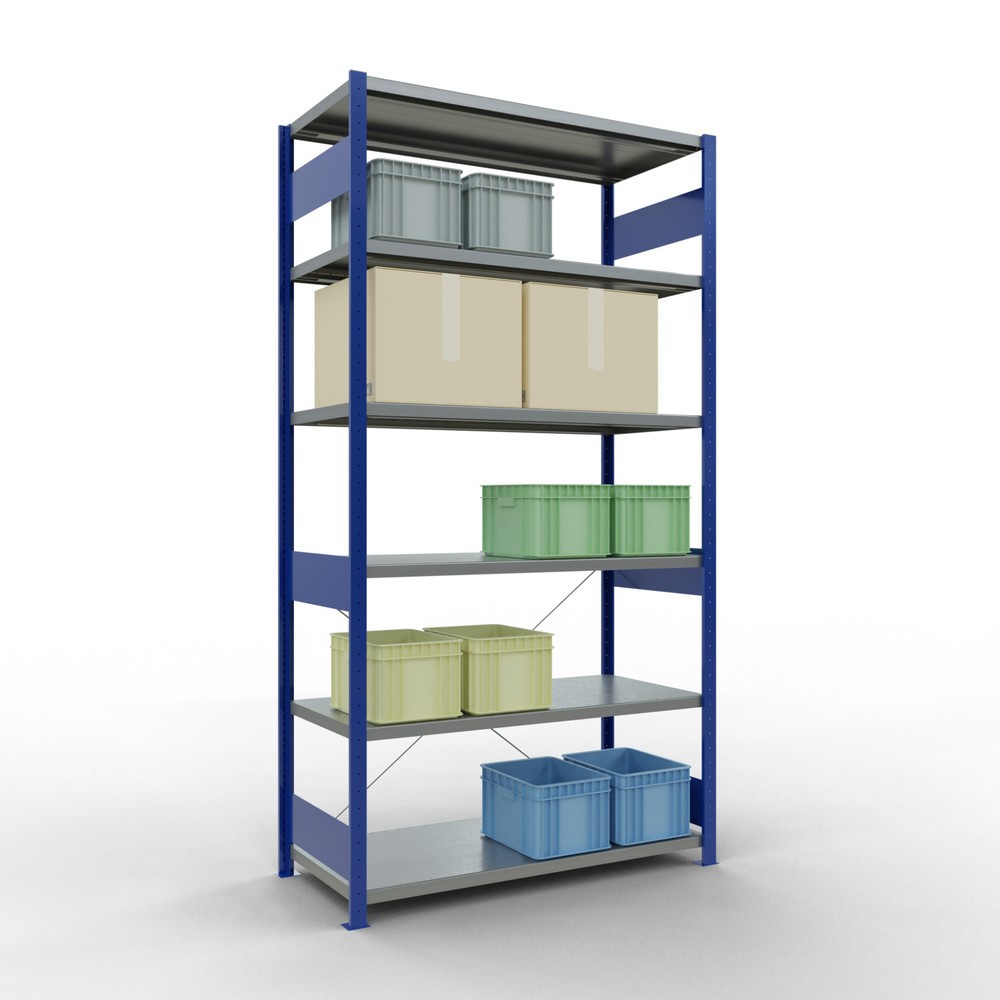 Número de imagen del producto 3: Estantería de cargas pequeñas SCHULTE azul genciana/galvanizada, carga por estante 250 kg, HxAxF 2.500 x 1.360 x 636 mm