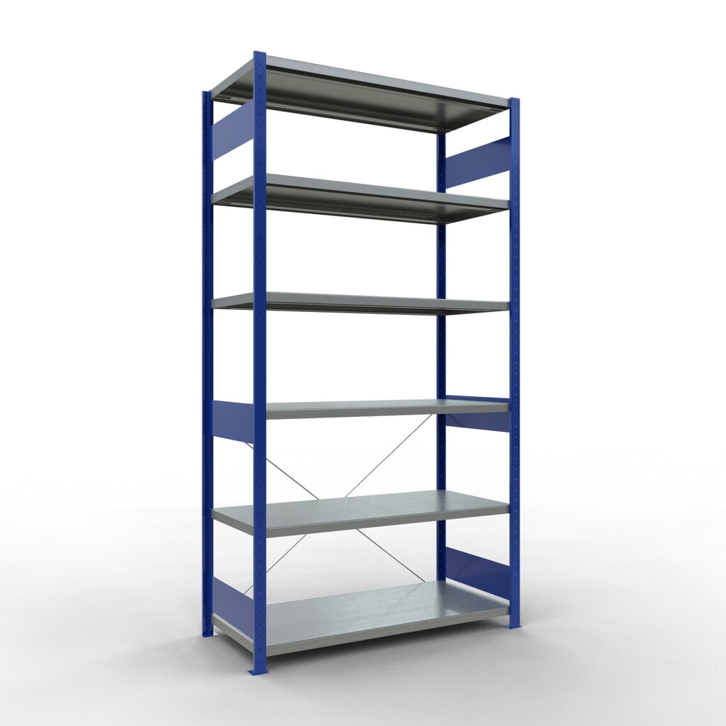 Estantería de cargas pequeñas SCHULTE azul genciana/galvanizada, carga por estante 250 kg, HxAxF 2.500 x 1.360 x 636 mm Imagen del producto: Estantería de cargas pequeñas SCHULTE azul genciana/galvanizada, carga por estante 250 kg, HxAxF 2.500 x 1.360 x 636 mm